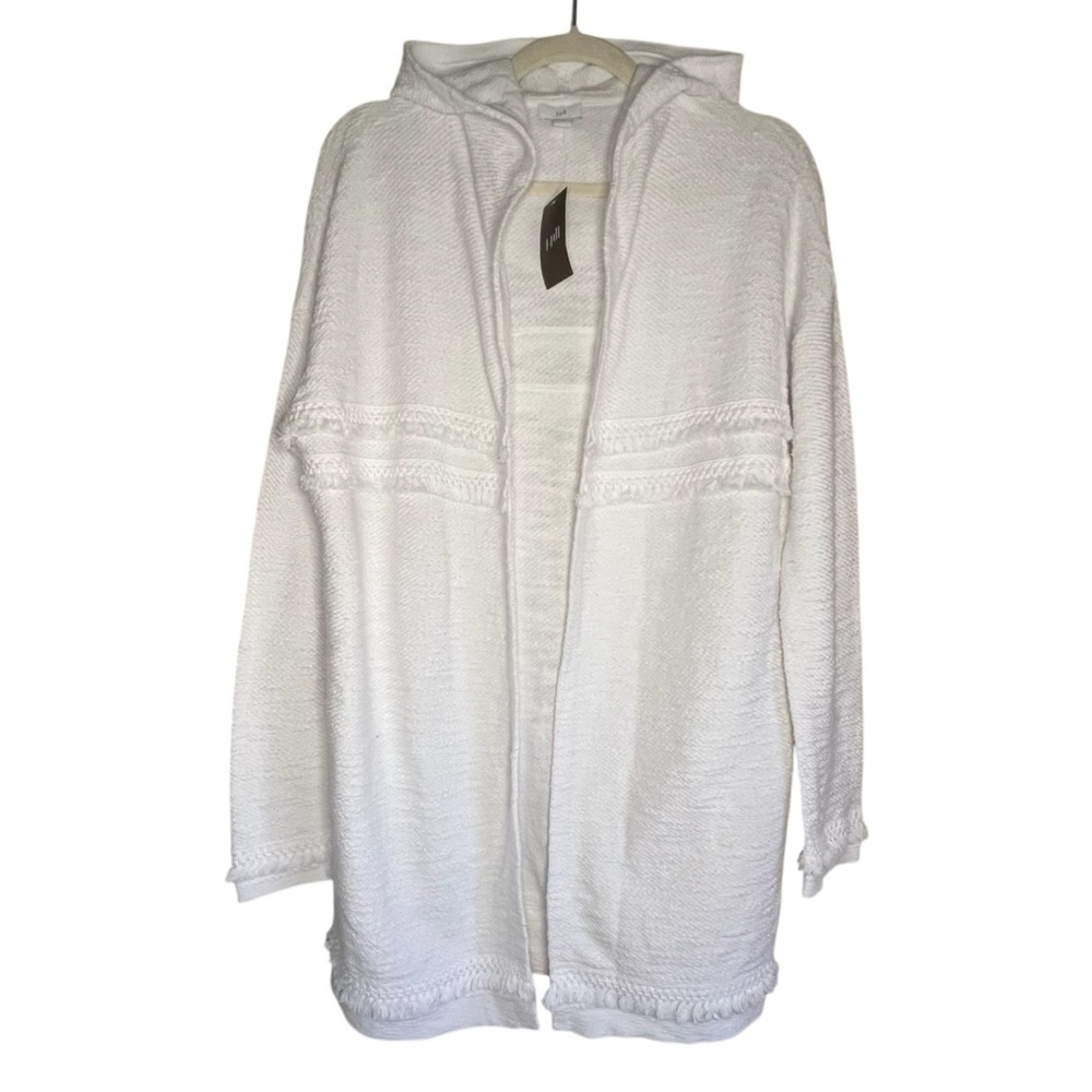 J. Jill 100% Cotton Open Front Long Line Fringed Hoodie Size Small NWT - Picture 2 of 9